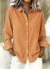 Camisa de lino a rayas de diseño transfronterizo europeo y americano para mujer, estilo nicho, para el trabajo, manga larga, holgada, para primavera y otoño