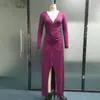 Vestido sexy de diseño plisado con escote en V profundo y abertura alta para mujer, Amazon Transfronterizo Europa y América 2024