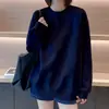 Moletom Casual Branco de Manga Longa Feminino 2026 Primavera Outono Novo Estilo Preguiçoso Solto de Comprimento Médio Jaqueta Casual