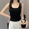 Camisola sin mangas negra con cuello en U, tirantes cruzados en la espalda, almohadilla en el pecho, para mujer, primavera y verano, que cubre el busto, corte ajustado, espalda bonita, top interior, moderno