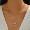 Accesorios para Collares al por Mayor Transfronterizo Lujo Ligero Gama Alta Colgante de Cruz Completo Diamante Cadena Versátil de Suéter en Capas para Mujer