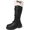 Botas de Tacón Grueso con Lazo para Mujer en Diseño Otoño e Invierno, Estilo Hada, Estilo Francés, Elegantes, Dulces, Modernas, Botas de Caballero Retro