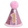 Estilo INS sombrero de cumpleaños de encaje con purpurina transfronterizo decoración para la primera fiesta de cumpleaños de niños sombrero creativo de número con pompón