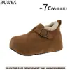 Sapatos Femininos Birkenstock-Style de Couro Integral com Aumento de Altura, Forrados com Lã e Espessados para Aquecimento, Botas de Neve de Lã Antiderrapantes com Solado Grosso