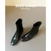 Botas Francesas 2026 Botas de Cuero con Tacón Grueso y Punta Cuadrada Estilo Británico Botas Adelgazantes Botas de Moda Botas Cortas Atuendo