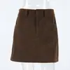 Minissaia de Veludo Cotelê Marrom Maillard Feminina 2026 Inverno Simples Cintura Alta Emagrecedora Justa ao Corpo Toque de Luxo Roupa Feminina