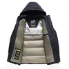 Nova jaqueta com capuz de inverno para homens, moderna e espessa para aquecimento, adequada para homens jovens e de meia-idade, casaco de algodão de inverno, suporta impressão personalizada