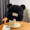 Touca Chapéu de Inverno Grossa de Pelúcia Quente Ursinho Fofo, Chapéu de Tricô para Outono e Inverno com Circunferência da Cabeça Grande