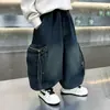 Pantalones de Trabajo de Mezclilla de Invierno para Niños con Forro de Terciopelo Estilo Coreano Pantalones Casuales Sueltos de Terciopelo de Una Pieza para Niños Pantalones Guapos para Bebé