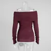 2023 Inverno Novo elegante elegante cor sólida senhora ombro de fora apertado manga longa design suéter ins