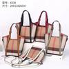 Bolso de Mujer Estilo Coreano Nuevo Transfronterizo Bolso de Gran Capacidad a Cuadros Cubo Lona Bolso de Mano para Mujer con Hombro Bolso Tote