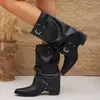 Botas estilizadas de tacón grueso con punta afilada, apiladas, nuevas de moda francesa primavera/otoño 2026, botas sexys impresionantes de media pantorrilla