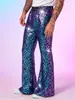 Pantalones Casuales de Leopardo para Hombre de Estilo Europeo y Americano de Moda, Pantalones de Pierna Ancha con Estampado Dorado de Lentejuelas, Ropa para Hombre Estilo Hip-Hop Callejero para Discoteca