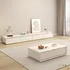 Estilo Nórdico Crema Moderno Simple Gabinete de TV de Pie Combinación de Mesa de Café Gabinete de Madera Maciza Gabinete de TV Minimalista Blanco Leche