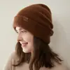 Gorro de Cachemira para Mujer 100% Cachemira Pura Moda Casual Versátil Simple Cálido Protección para los Oídos Gorro de Punto