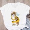 Camiseta branca de manga curta feminina com estampa de gato e padrão de pele de camarão, gola redonda, comércio exterior transfronteiriço wish/ebay Amazon 2023