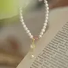 Pulsera de Perlas de Agua Dulce Naturales Estilo Francés con Etiqueta Dorada Ajustable, Suministro de Joyería Apilable