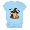 Amazon eBay Estación Europea Halloween Nueva Moda Divertida para Mujer Bruja Fantasma Murciélago Cuello Redondo Manga Corta Camiseta