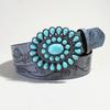 Europeu e Americano Western Bohemian Belt Tendência Nova Rosa Impressão Verde Pine Bead Alloy Fivela Cinto Distintivo para Mulheres