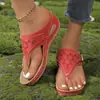 Sandalias casuales para mujer talla grande, nuevo estilo europeo y americano 2026, de suela plana, de suela gruesa, con tira entre los dedos, de tacón de cuña, cómodas, sandalias de color liso para mujer
