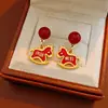 Pendientes de Resina con Forma de Caballo con Goteo de Aceite de Aguja de Plata, Pendientes de Lujo Ligero de Gama Alta, Pendientes Festivos y Versátiles para Mujer