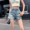 Shorts de Mezclilla Ajustados Estilo Retro Americano de Nicho Elásticos de Cintura Alta para Chicas Atrevidas con un Diseño Único en Línea A y Hot Pants que Resaltan la Cadera