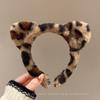 Bonita diadema de gato con orejas de gato de piel negra, diadema de peluche de leopardo, accesorios para el cabello de dibujos animados.