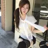 Camisa Coreana Ins Verano 2026 Diseño Estilo Coreano Botón Diagonal Volante Manga Corta para Mujer