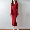 Vestido de mujer 100% lana pura con cuello mandarín, mangas largas tejidas, corte ajustado, cálido, agradable para la piel, capa base moderna