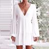 Europa y Estados Unidos transfronterizo Amazon sexy comercio exterior Vestido de manga larga de color sólido con cuello en V profundo delantero y trasero para mujer de primavera y otoño