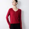 Top de punto minimalista sin costuras con cuello en V para mujer, suéter adelgazante de manga larga, nuevo modelo 2026, top de alta gama para el trabajo