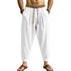 Calça masculina de linho casual estilo americano para todas as estações, folgada, perna larga afunilada, para trabalho, moderna, plus size, atacado