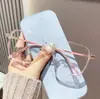 Gafas de metal de color té, ultraligeras, modernas y geniales, para mujer, con montura transparente, alto atractivo estético, montura grande, efecto adelgazante, lentes neutros