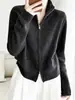 Nuevo suéter de moda otoño e invierno 100% lana para mujer, cárdigan de punto grueso con cuello alto y doble cremallera, abrigo corto cálido