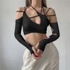 Amazon Verano Europeo y Americano para Mujer Color Sólido Personalizado Halter Espalda Hueca Sin Espalda Coreano Sexy Hottie Manga Top