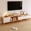 Patas de Madera Maciza Nórdica Gabinete de TV Simple Moderno Mesa de Café para Apartamento Pequeño Combinación de Gabinete de TV Soporte de TV Extensible Sala de Estar