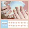 Manicure Francesa Curta com Pedras de Diamante Nude, Unhas Postiças Quadradas Frescas e Doces, 24 Peças de Adesivos de Unha Prontos