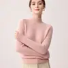Suéter pullover feminino de lã de cabra 100% pura e espessa, com gola alta e ombros raglan, perfeito como camada base