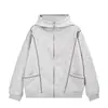 Sudadera con capucha estilo retro americano con líneas divididas para mujer, nueva chaqueta casual suelta de alta gama gris para otoño e invierno 2026
