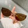Gafas de Sol Curvas Sin Marco de Nuevo Estilo Transfronterizas para Mujer, Gafas de Sol de Moda y Gama Alta, Estilo Callejero Europeo y Americano Gafas Ojo de Gato con Cabeza de Leopardo