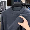 Suéter Masculino 100% Lã, Engrossado, Novo Estilo Inverno 2025, Camada Base Tricotada, Cor Sólida, Caimento Solto