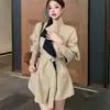 Gabardina chic transfronteriza con bloques de color, solapa y cierre de corbata para mujer, otoño, entallada a la cintura, corte holgado, abrigo elegante de alta gama, moderno