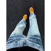 Vibe da High Street Americana Jeans Azul com Racha de Relâmpago Calças Masculinas Cleanfit Corte Reto Slim Modelador Calças Bootcut