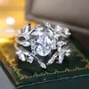 Anillo Retro Europeo de Tres Piezas con Rama Floral Blanca y Hojas, Diamante Blanco, Apilable Multicapa, Corona de Boca Cerrada, Joyería