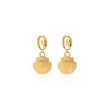 Pendientes de Acero Inoxidable Chapados en Oro de 18K Estilo Francés Estrella de Mar y Caracola para Mujer Serie Marina Pendientes Modernos Sencillos