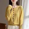Cárdigan de punto elegante con botones, cuello redondo, corte holgado, diseño ondulado calado, lana fina de importación, novedad otoño e invierno 2026 para mujer