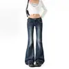 Jeans de tiro bajo con microcampana en negro y gris, estilo Yi Mengling, para mujer, corte ajustado, que realzan la figura, pantalones campana retro de chica hot americana