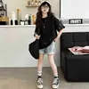 Camiseta de Verano para Niñas de Algodón Puro, Manga Corta, Estampado de Moda, Cuello Redondo, Estilo Delgado, Camiseta Base de Media Manga a la Moda