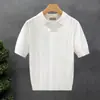 Suéter de punto fino de manga corta con cuello camisero de lujo ligero para hombre, marca de moda, tejido de verano fino de manga media, nuevo top de seda helada para hombre 2026