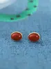 Pendientes de botón de plata s925 con óvalo de ágata rojo del sur, estilo simple y fresco, nuevo temperamento, joyería geométrica para orejas, pequeños, para mujer